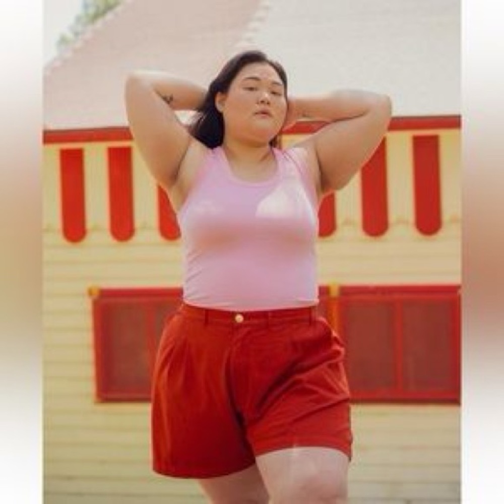 Big Bud press red trouser shorts, size M